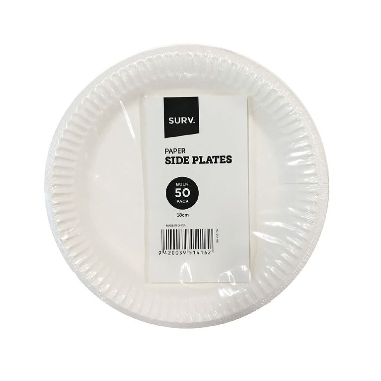 SURV. Paper Side Plates 18cm 50 Pack White White The Warehouse