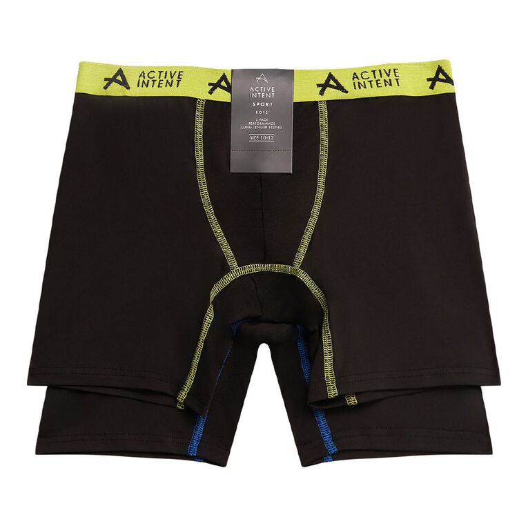 Active Intent Boys' Performance Mesh Insert Long Length Trunks 2 Pack, Black, hi-res