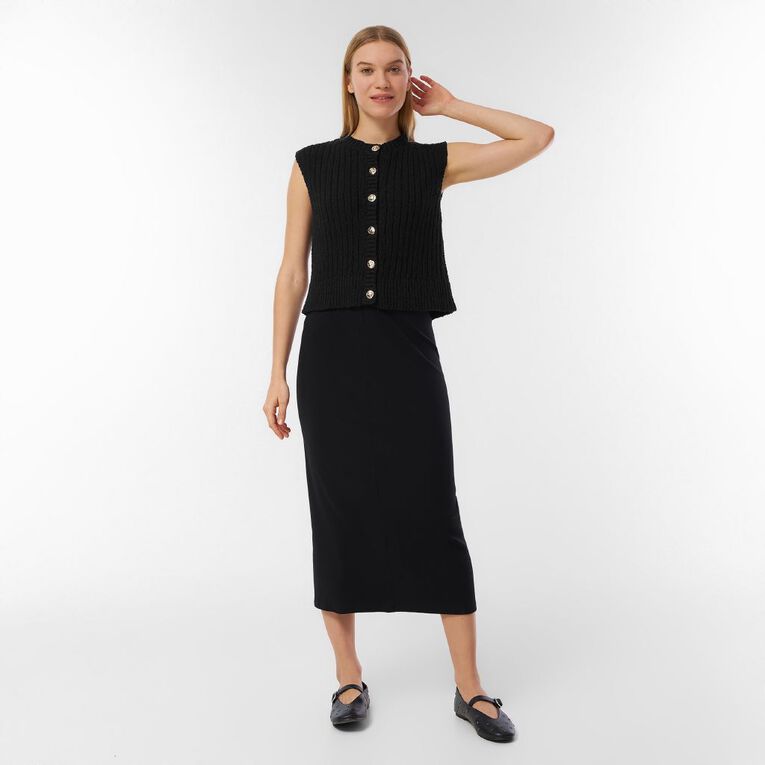 H&H Women's Sleeveless Boucle Vest, Black, hi-res