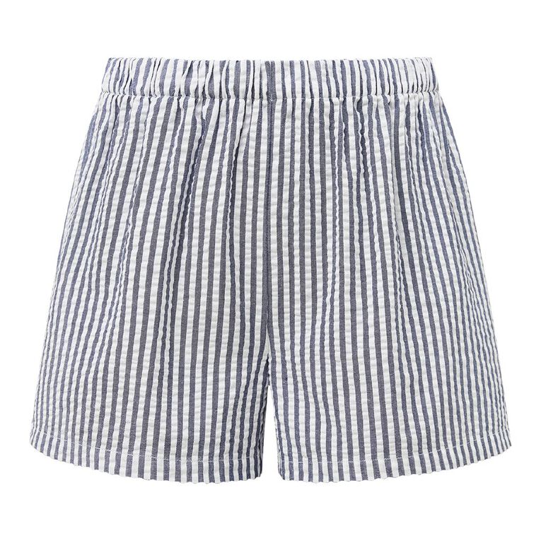 H&H Women's Seersucker Boxer Shorts, Blue Dark, hi-res