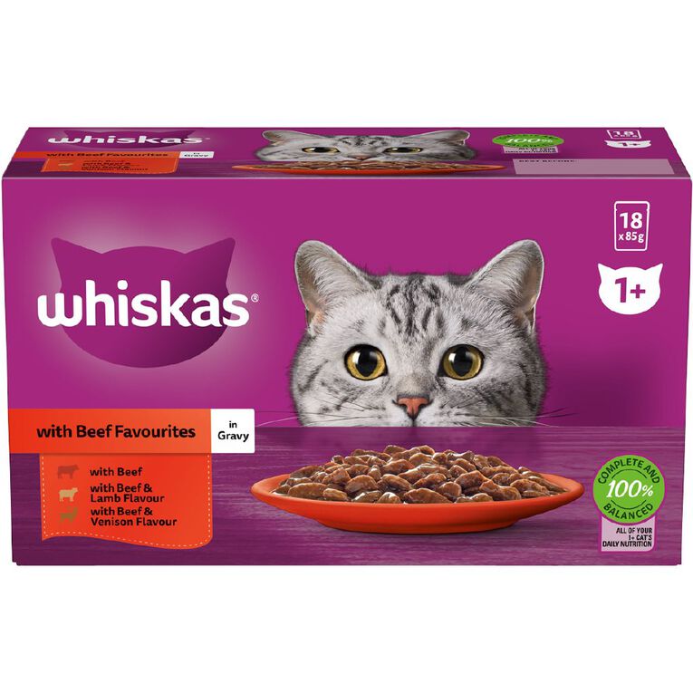 Whiskas Adult Wet Cat Food with Beef in Gravy Pouches 18 Pack, , hi-res