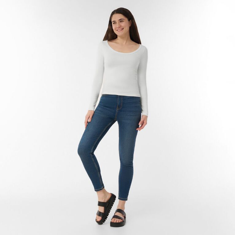 H&H Women's Long Sleeve Scoop Neck Rib Top, Cream, hi-res