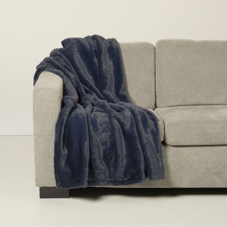 Living & Co Throw Faux Fur Bunny Navy 127cm x 152cm, , hi-res