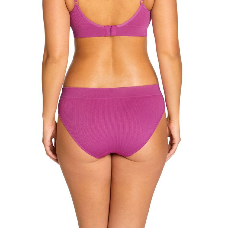 Tradie Women's Ribbed Logo Bikini Brief, Pink Dark, hi-res