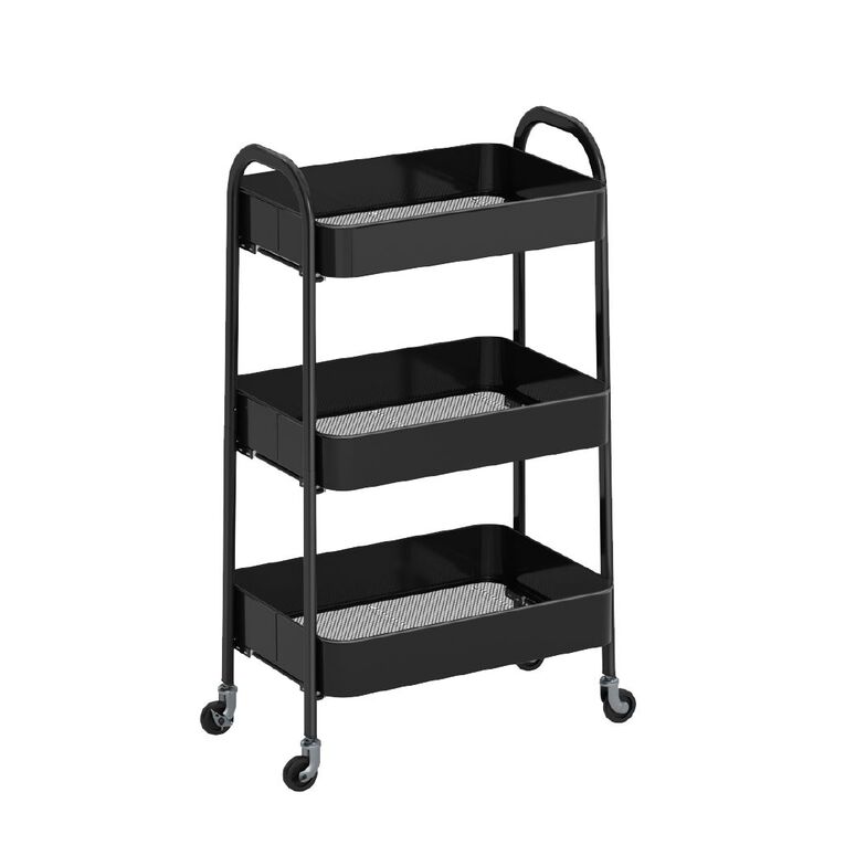 Living & Co Eva 3 Tier Metal Trolley Black, , hi-res