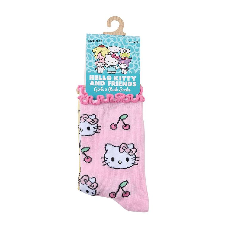 Hello Kitty Girls' Frill Crew Socks 2 Pack, Pink, hi-res
