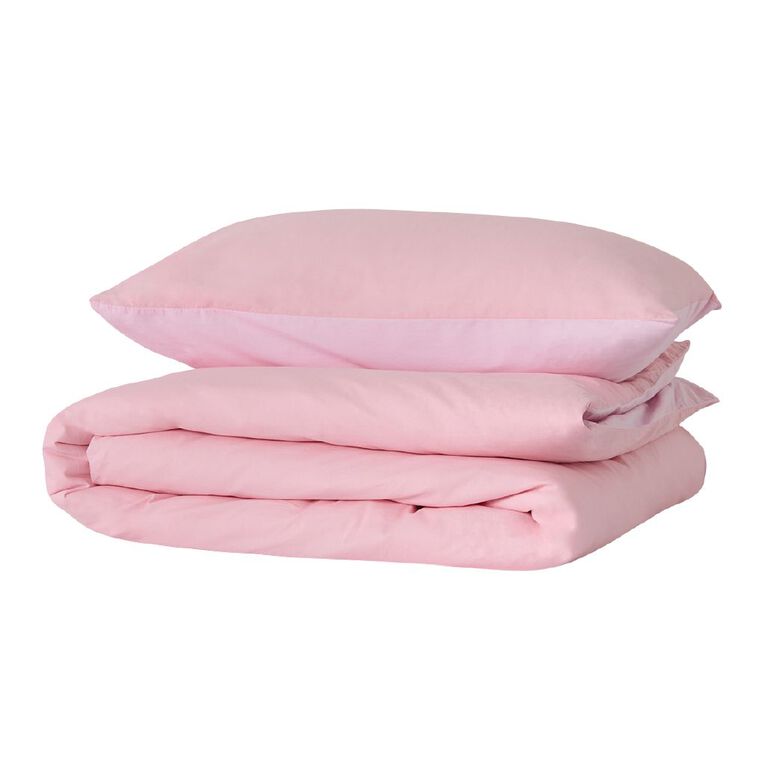 Living & Co Kids Duvet Covet Set Washed Cotton Pink Single, , hi-res