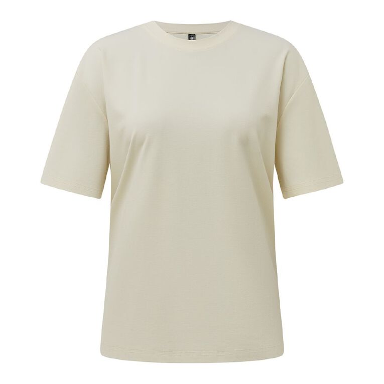 H&H Women's Short Sleeve Boxy Tee, Cream, hi-res