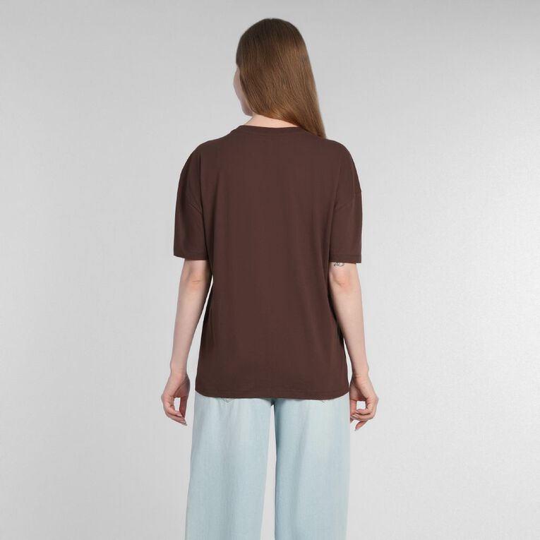 H&H Women's Short Sleeve Boyfriend Graphic Tee, Brown Dark, hi-res