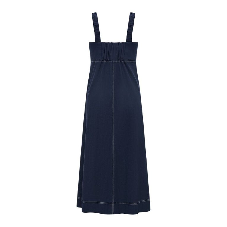 H&H Women's Contrast Stitch Cotton Linen Midi, Navy, hi-res