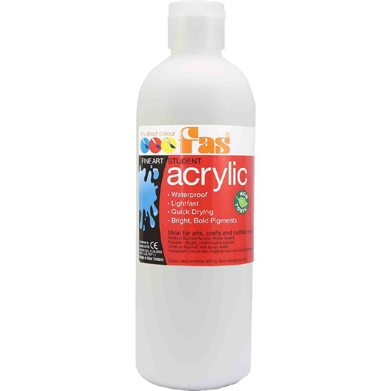 FAS Paint Student Acrylic White 500ml, , hi-res