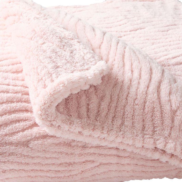 Living & Co Jacquard Sherpa Blanket Pink Queen, , hi-res