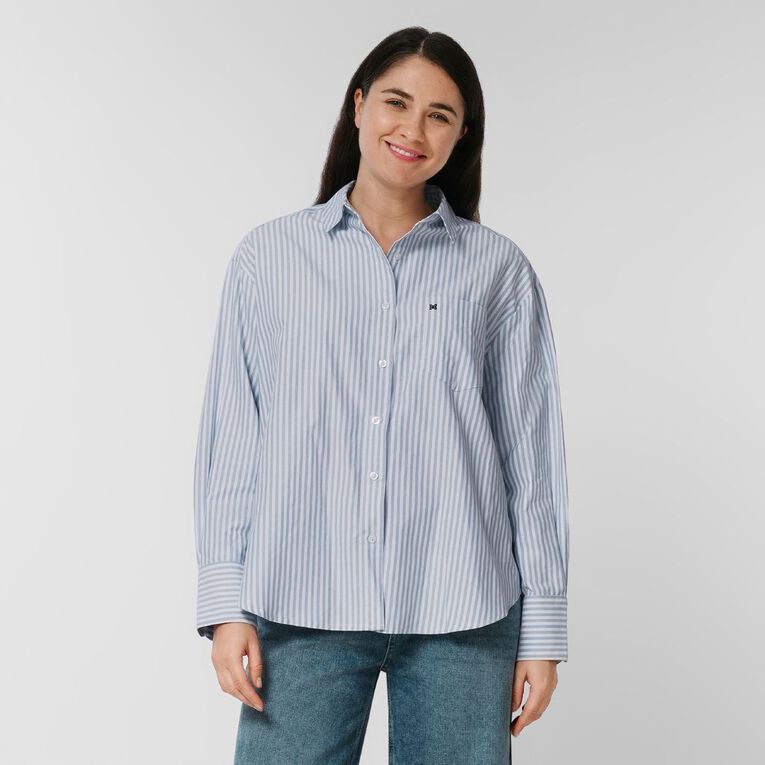H&H Women's Long Sleeve Oxford Shirt, Blue Light, hi-res