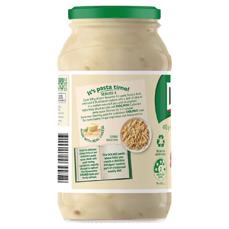 Dolmio Creamy Carbonara Pasta Sauce Jar 490g The Warehouse