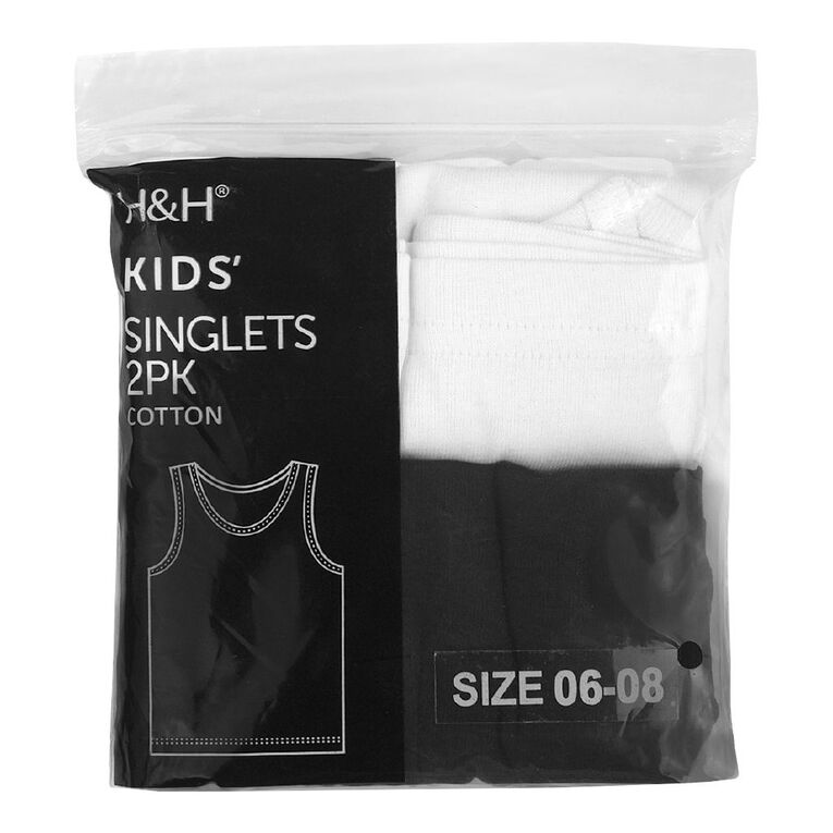 H&H Kids' Essential Singlet 2 Pack, Black/White, hi-res