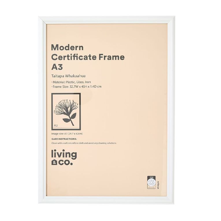 Living & Co Modern Certificate Frame White A3, , hi-res