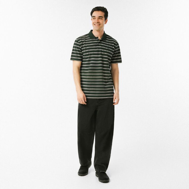 H&H Men's Stripe Polo, Green Dark, hi-res