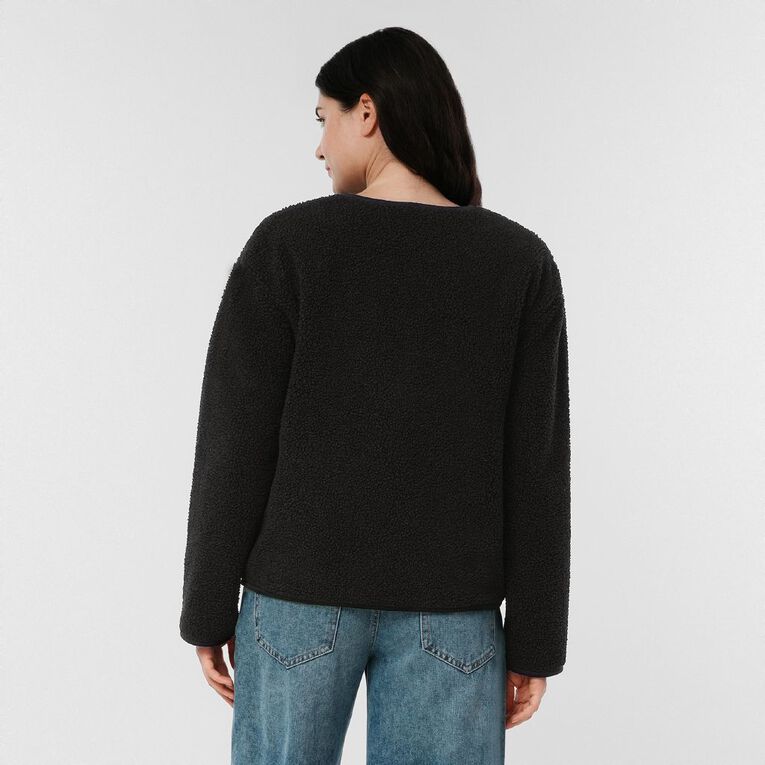 H&H Women's Teddy Sherpa Button Through Jacket, Black, hi-res