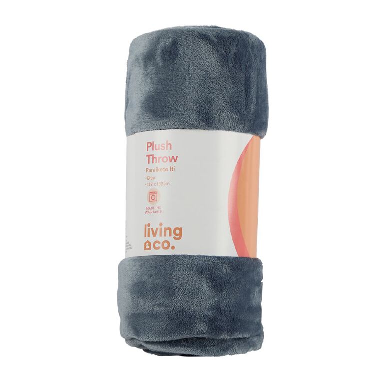 Living & Co Throw Plush Blue 127cm x 152cm, , hi-res