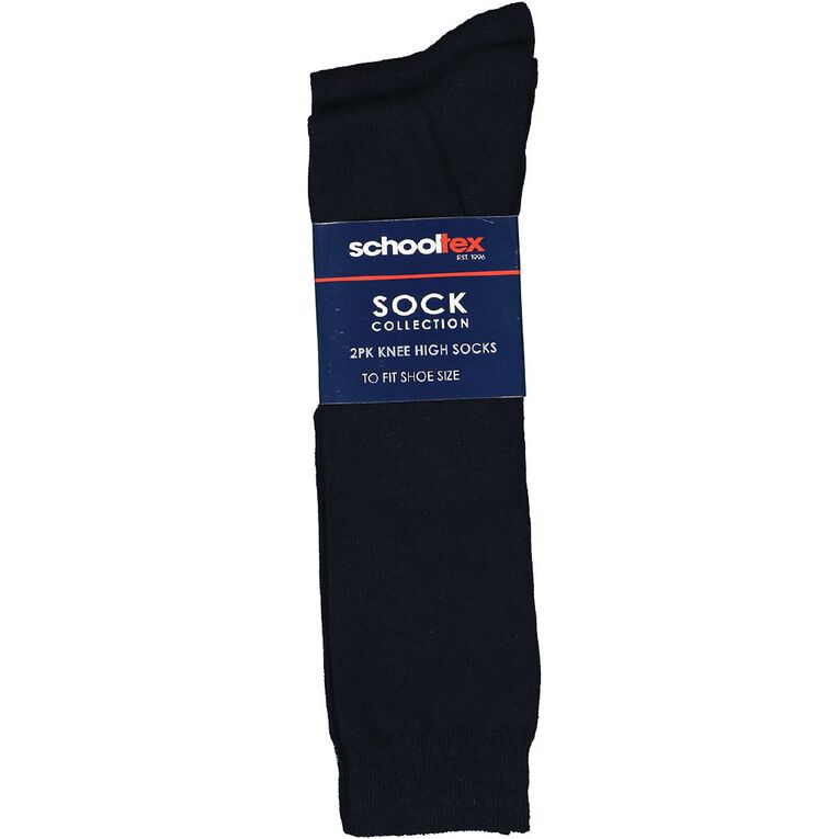 Schooltex Plain Knee High Socks 2 Pack, Navy, hi-res