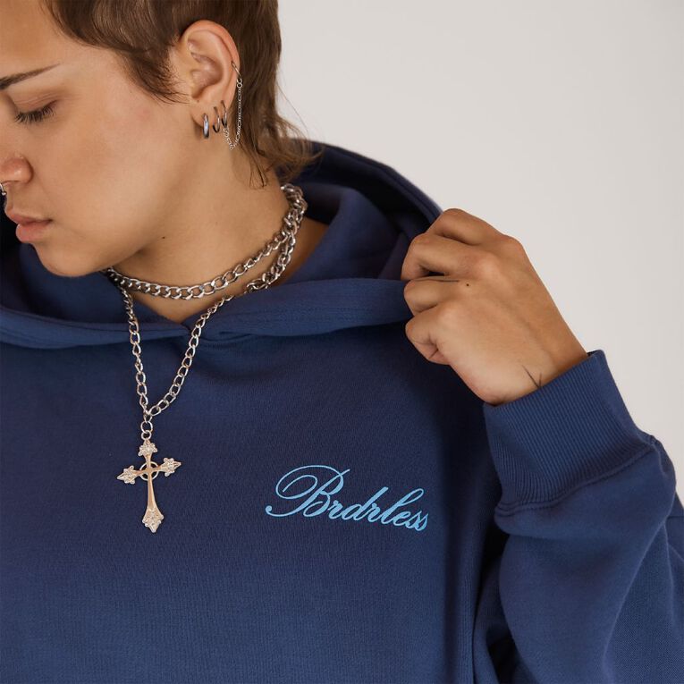 BRDRLESS Long Sleeve Graphic Hood, Blue Dark, hi-res