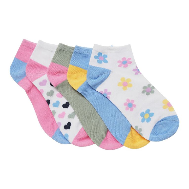 H&H Girls' Jacquard Liner Socks 5 Pack, Pink Mid, hi-res