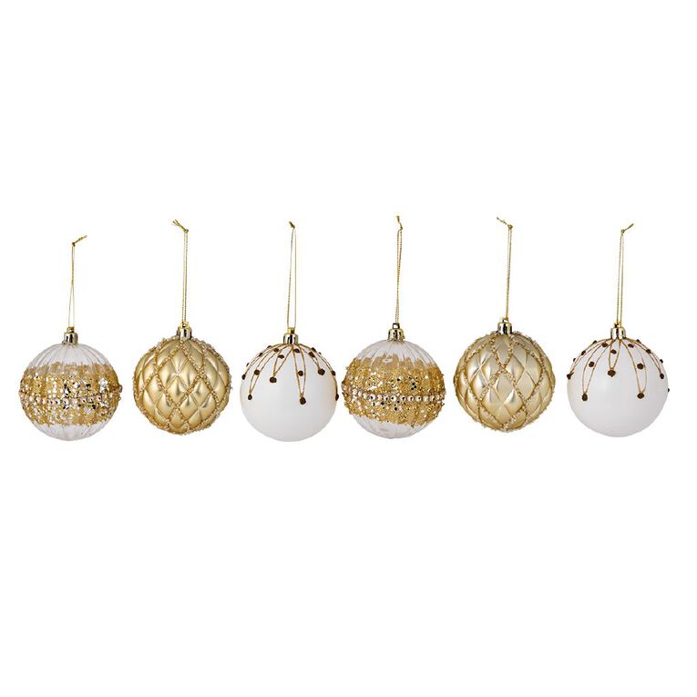 Wonderland Joyful Tidings Luxurious Christmas Baubles Assorted 6 Pack, , hi-res