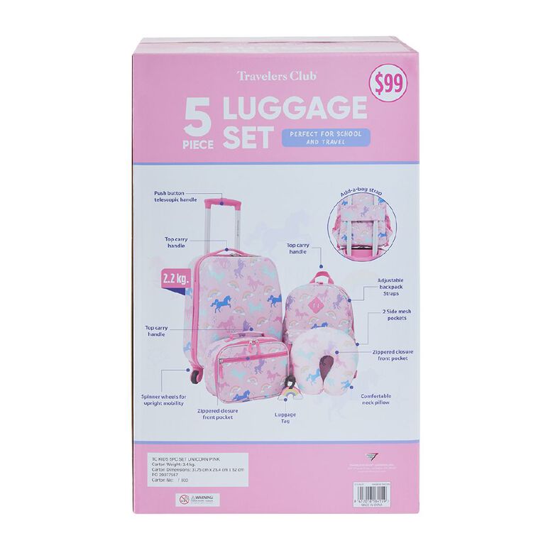 Travelers Club 5 Piece Luggage Set Unicorn Pink, , hi-res