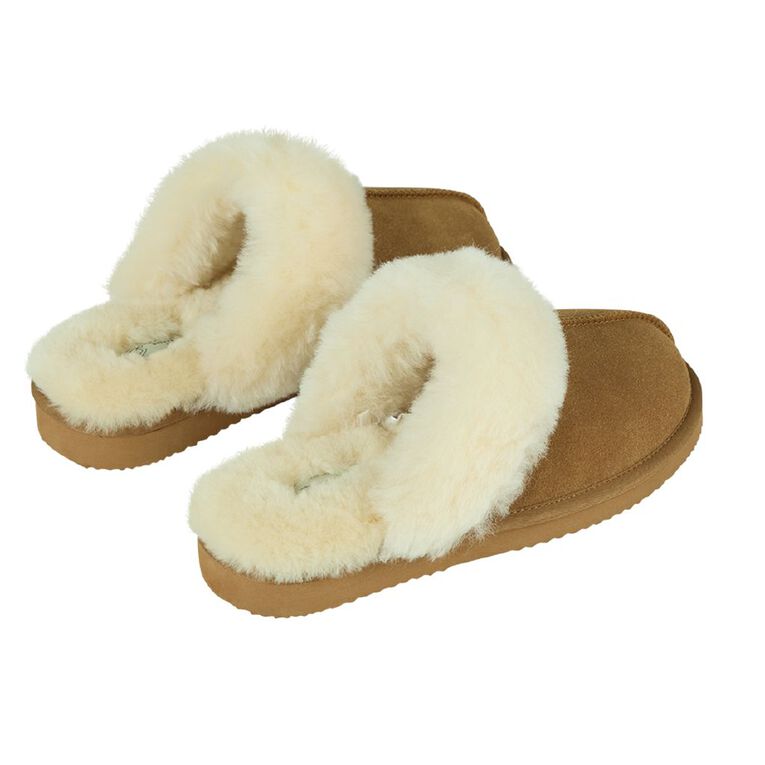 NEW ZEALAND SHEEPSKIN CO. Women's Sheepskin Lined Slipper Scuff BOX, Brown Light, hi-res