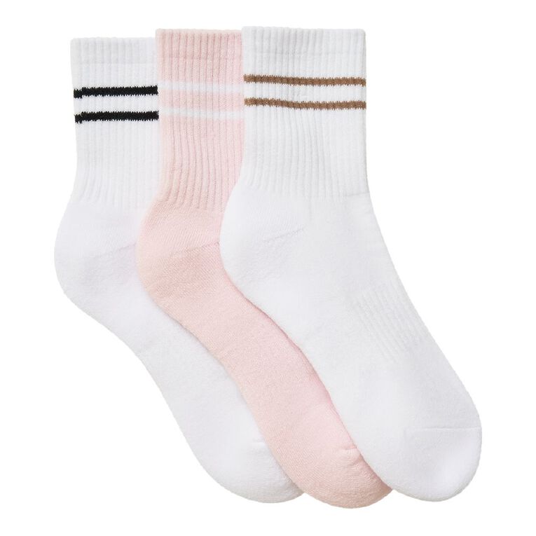 Active Intent Women's Stripe Half Crew Socks 3 Pack, Pink Light, hi-res