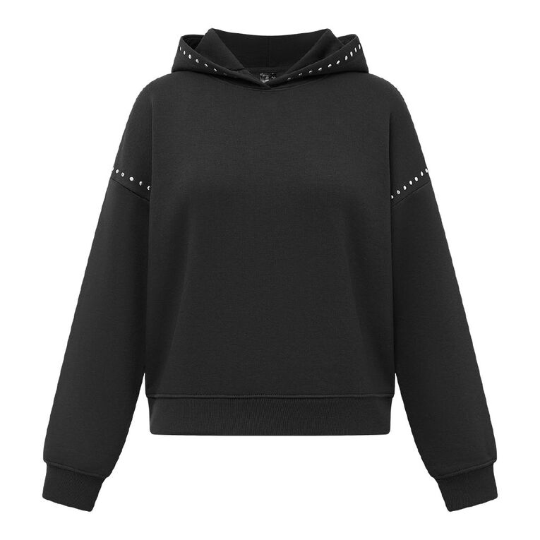 H&H Womens Studded Hoodie, Grey Dark, hi-res