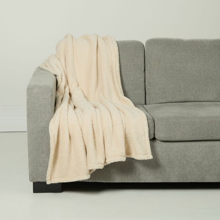Living & Co Throw Sherpa Natural 127cm x 152cm, , hi-res