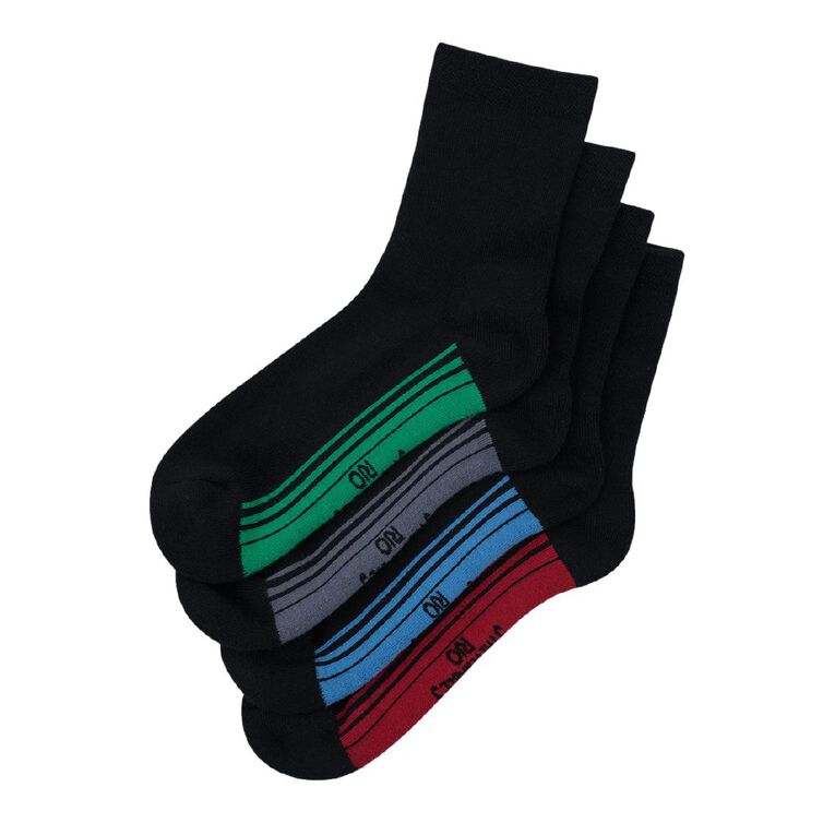 Rio Men's Quarter Crew Stretchable Socks 4 Pack, Black W25 11K, hi-res