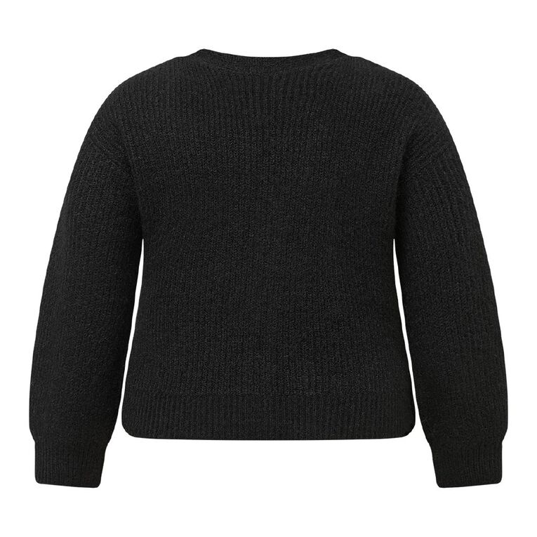 H&H Curve Women's Fluffy V Neck Cardi, Black, hi-res