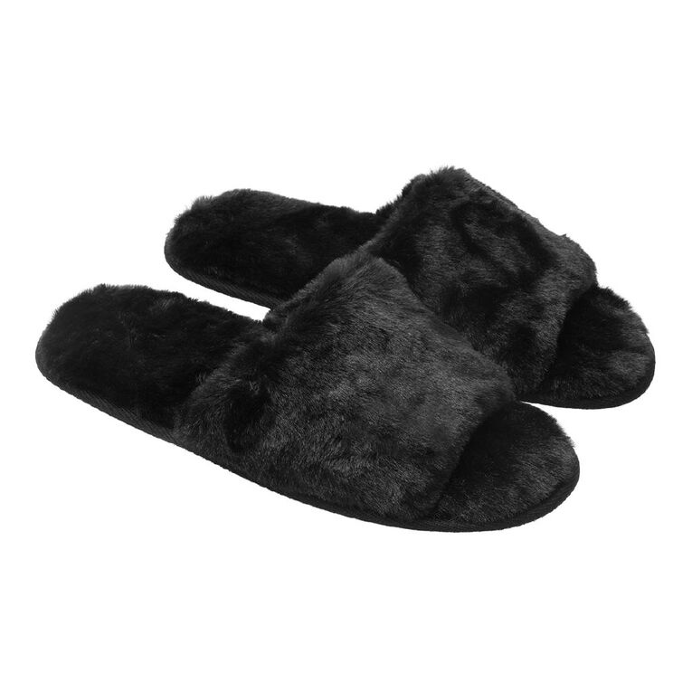 H&H Women's Strap Slippers, Black, hi-res