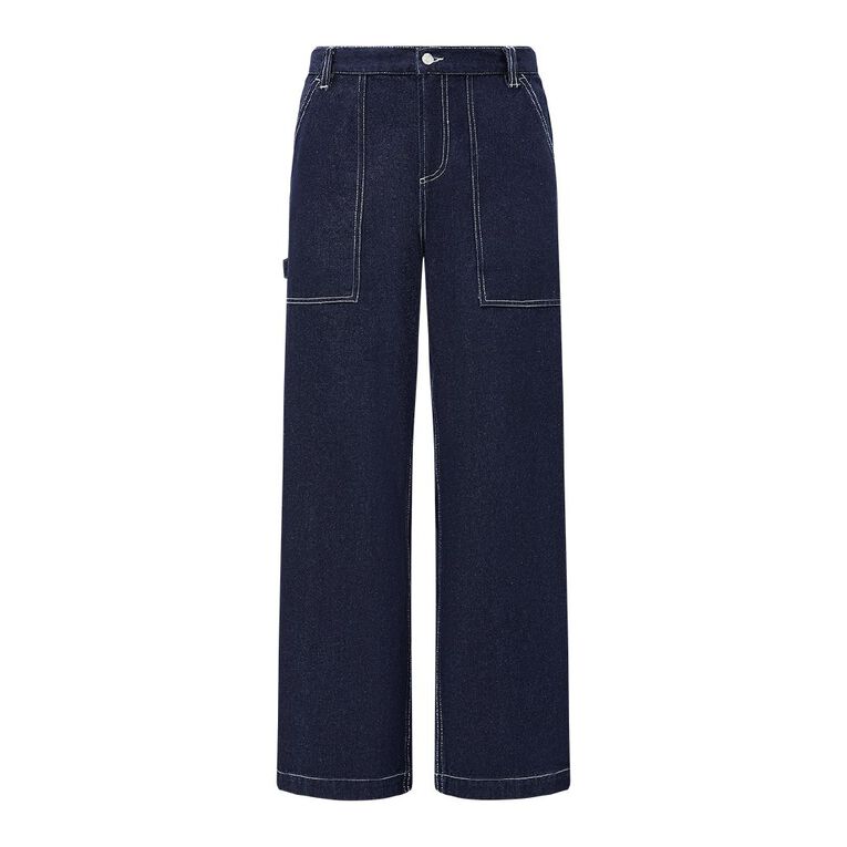 H&H Women's High Rise Straight Leg Carpenter Jeans, Denim Dark, hi-res
