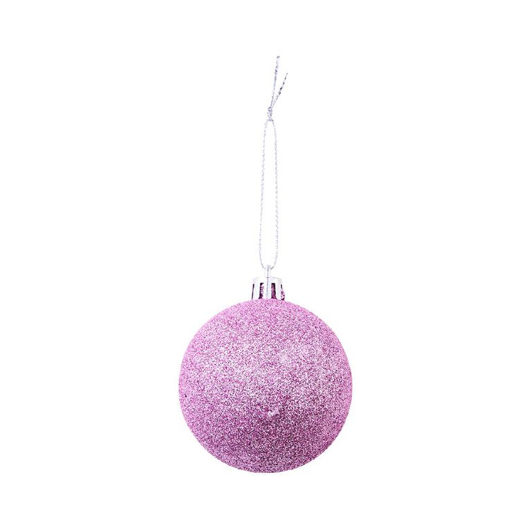 Wonderland Glitter Christmas Baubles 6cm Pink Light 10 Pack, , hi-res