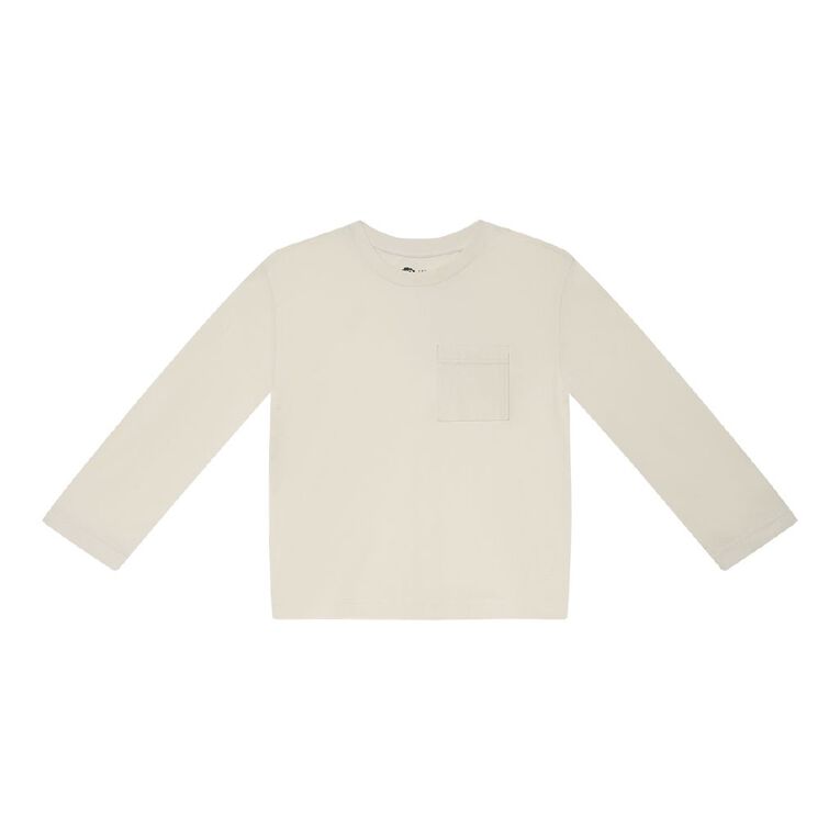 Young Original Long Sleeve Pocket Tee, Cream, hi-res