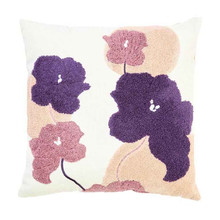 Living & Co Tufted Cushion Floral Rust 45cm x 45cm, Rust, hi-res