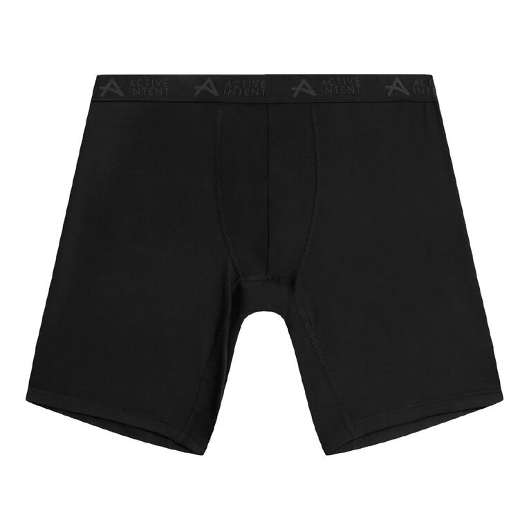 Active Intent Men's Performance Mesh Insert Long Length Trunks, Black, hi-res