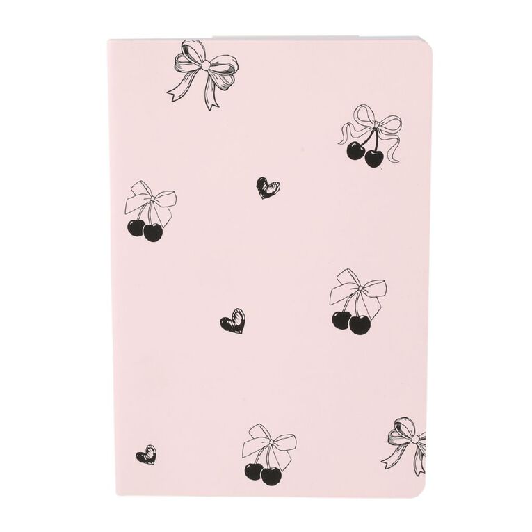 Uniti Stationery Urban Noir Bow & Cherry A5 Notebook Pink, , hi-res