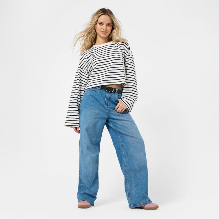 H&H Women's Low Rise Baggy Jeans, Denim Mid, hi-res