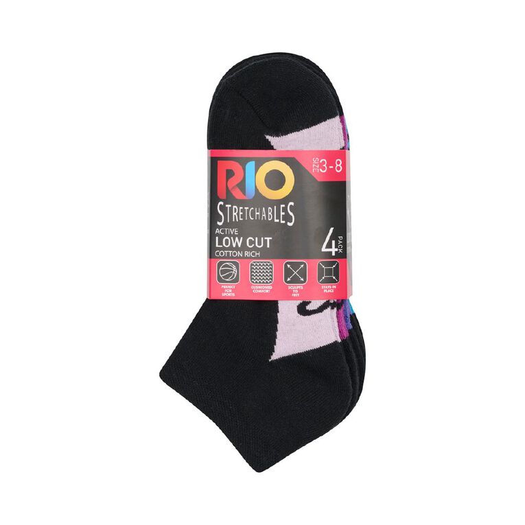 Rio Women's Stretchables Low Cut Socks 4 Pack, Black, hi-res
