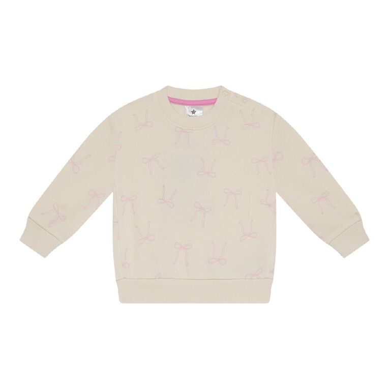 Young Original Babies' Crew Printed Sweatshirt, Cream BOWS, hi-res