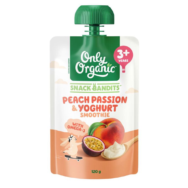 Only Organic Peach Passion & Yoghurt Smoothie 3+ Years 120g, , hi-res