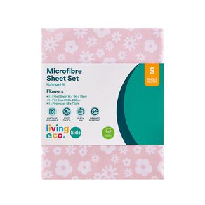 Living & Co Kids Microfibre Sheet Set Flowers Multi-Coloured