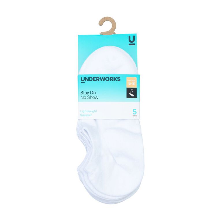 Underworks Women's No Show Sneaker Socks 5 Pack, White, hi-res