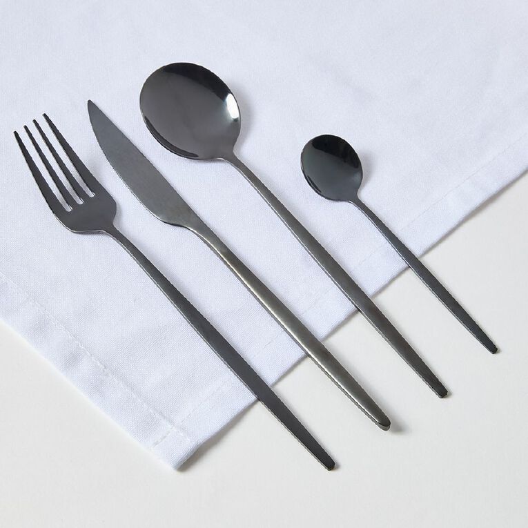 Living & Co Cutlery Set Slim Black 16 Piece, , hi-res