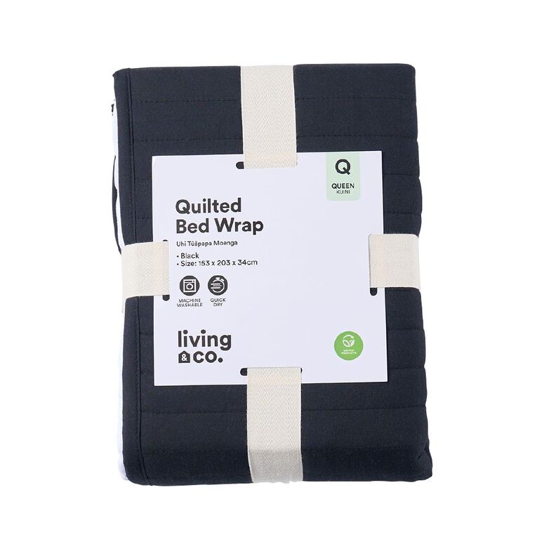 Living & Co Valance Quilted Bed Wrap Black Queen, , hi-res
