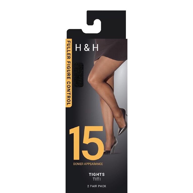 H&H Full Figure Matte Control Brief Tights 2 Pack, Black, hi-res